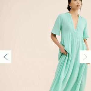 Light Teal V-Neck Tiered Maxi Dress